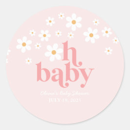 Retro Madelief Roze Baby Shower Ronde Sticker