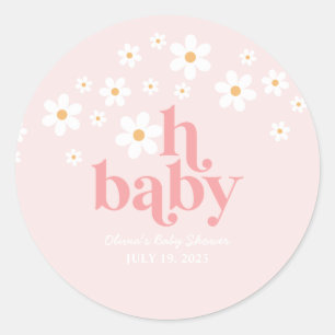 Retro Madelief Roze Baby Shower Ronde Sticker