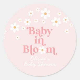 Retro Madelief Roze Baby Shower Ronde Sticker