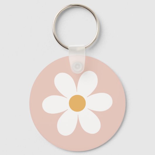Retro madelief roze boho sleutelhanger (Voorkant)