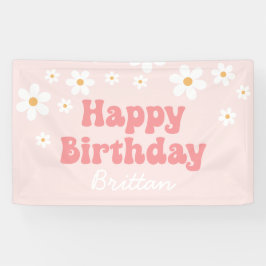 Retro Madelief Roze Gelukkig Verjaardag Spandoek