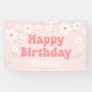 Retro Madelief Roze Gelukkig Verjaardag Spandoek