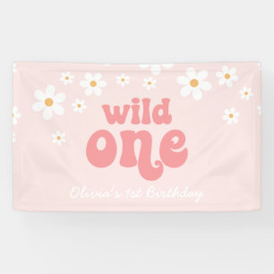 Retro Madelief Roze Wild One 1e Verjaardag Spandoek