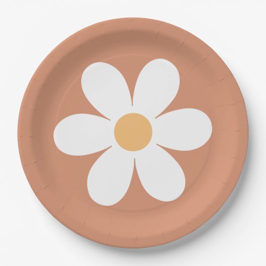 Retro madelief terracotta papieren bordje (Voorkant)