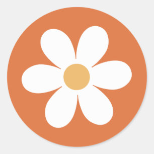 Retro madelief verbrand oranje ronde sticker