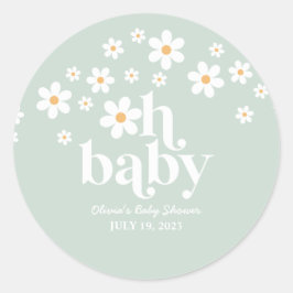 Retro Madeliefje Baby Shower Klassieke Ronde Stick Sticker