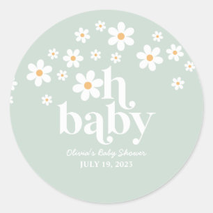 Retro Madeliefje Baby Shower Klassieke Ronde Stick Sticker