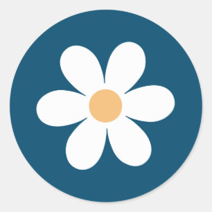 Retro madeliefje blauw ronde sticker