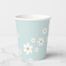 Retro Madeliefje blauwe baby shower papieren beker