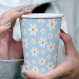 Retro madeliefje blauwe papieren borden bekers