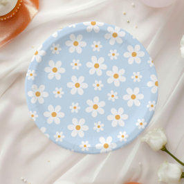 Retro madeliefje blauwe papieren borden bordje