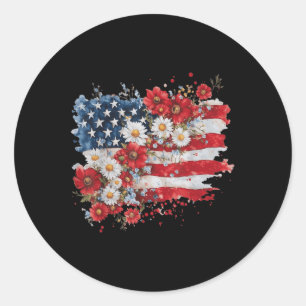 Retro Madeliefje Bloem Amerikaanse Vlag Patriottis Ronde Sticker