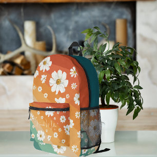 Retro Madeliefje Bloem Regenboog   Monogram Bedrukte Rugzak