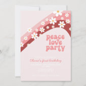 Retro madeliefje boho bloemig vrede liefde feest v kaart (Voorkant)