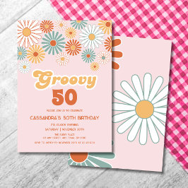 Retro Madeliefje Boho Groovy Bloemige Verjaardag Kaart