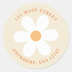 Retro madeliefje boho retouradreslabel ronde sticker