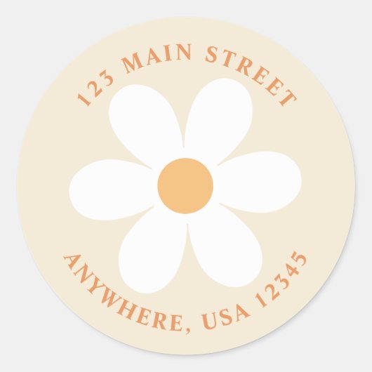 Retro madeliefje boho retouradreslabel ronde sticker (Voorkant)