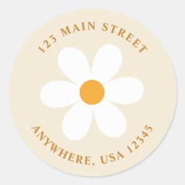Retro madeliefje boho retouradreslabel ronde sticker