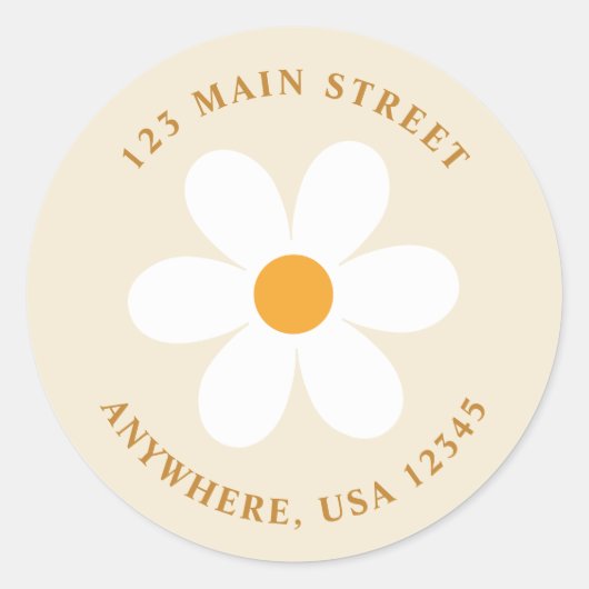 Retro madeliefje boho retouradreslabel ronde sticker (Voorkant)