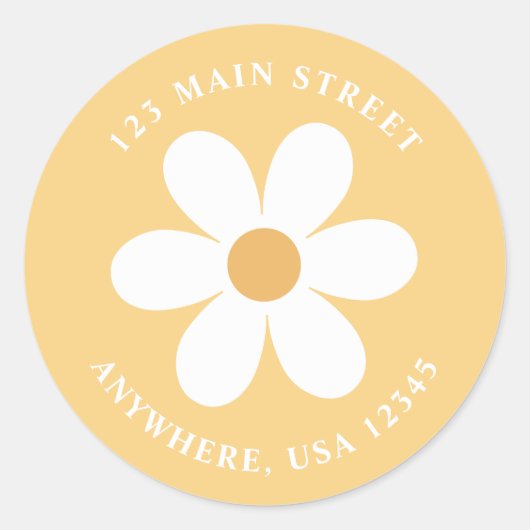 Retro madeliefje boho retouradreslabel ronde sticker (Voorkant)