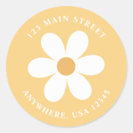 Retro madeliefje boho retouradreslabel ronde sticker