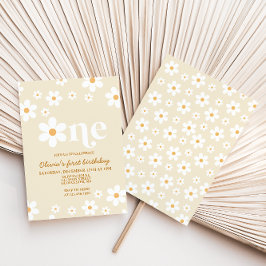 Retro Madeliefje Eén Bloemige Uitnodiging voor 1e 