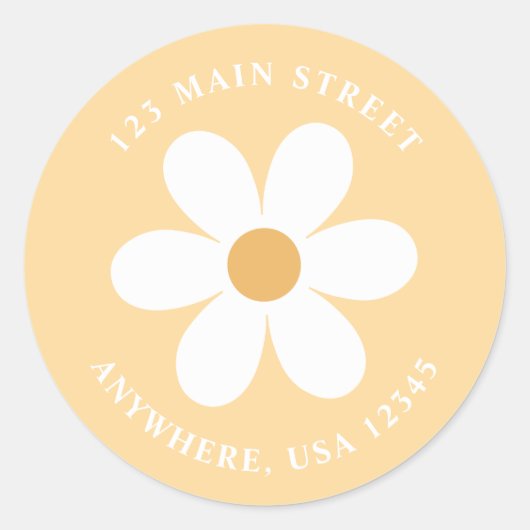 Retro madeliefje geel boho retouradreslabel ronde sticker (Voorkant)