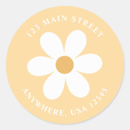 Retro madeliefje geel boho retouradreslabel ronde sticker