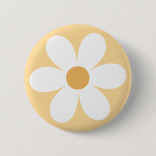 Retro madeliefje geel boho ronde button 5,7 cm