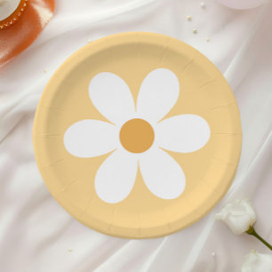 Retro madeliefje gele boho papieren borden bordje