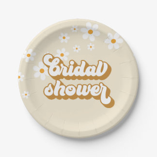 Retro Madeliefje Groovy bruidsdouche Papieren Bordje