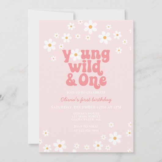 Retro Madeliefje Jong en Wild 1e Verjaardag Kaart (Voorkant)