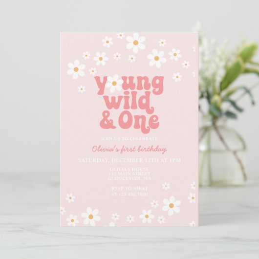 Retro Madeliefje Jong en Wild 1e Verjaardag Kaart (Staand voorkant)