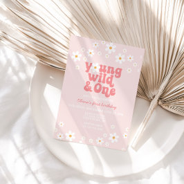 Retro Madeliefje Jong en Wild 1e Verjaardag Kaart