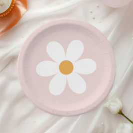 Retro madeliefje licht roze boho papieren bordje