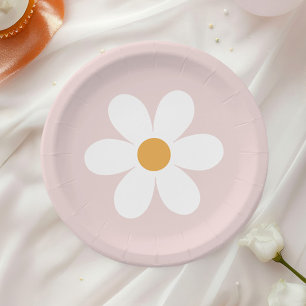Retro madeliefje licht roze boho papieren bordje