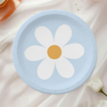 Retro madeliefje lichtblauwe boho papieren borden