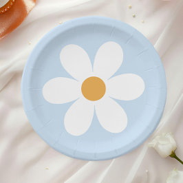 Retro madeliefje lichtblauwe boho papieren borden bordje
