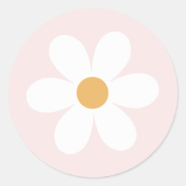 Retro madeliefje lichtroze boho ronde sticker