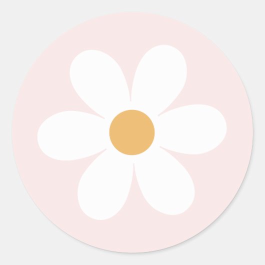 Retro madeliefje lichtroze boho ronde sticker (Voorkant)