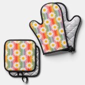 Retro Madeliefje Ovenwant & Pannenlap Set (Voorkant / Achterkant)