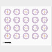 Retro madeliefje paars ronde sticker (Vel)