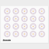 Retro madeliefje paars ronde sticker (Vel)