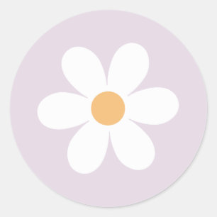 Retro madeliefje paars ronde sticker