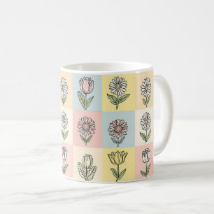 Retro madeliefje Rood Roze Aqua Blauw Bloemig Verj Koffiemok
