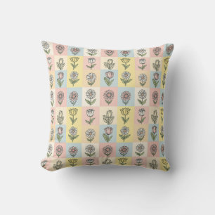 Retro madeliefje Rood Roze Aqua Blauw Bloemig Verj Kussen