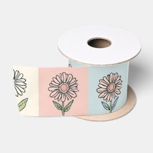 Retro madeliefje Rood Roze Aqua Blauw Bloemig Verj Satijnen Lint