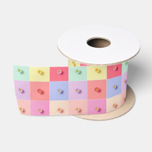 Retro madeliefje Rood Roze Aqua Blauw Bloemige Ver Satijnen Lint