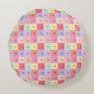 Retro madeliefje Rood Roze Aqua Blauwe Bloemige Ve Rond Kussen