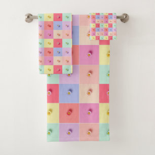Retro madeliefje Rood Roze Blauwe Bloemen patroon  Bad Handdoek